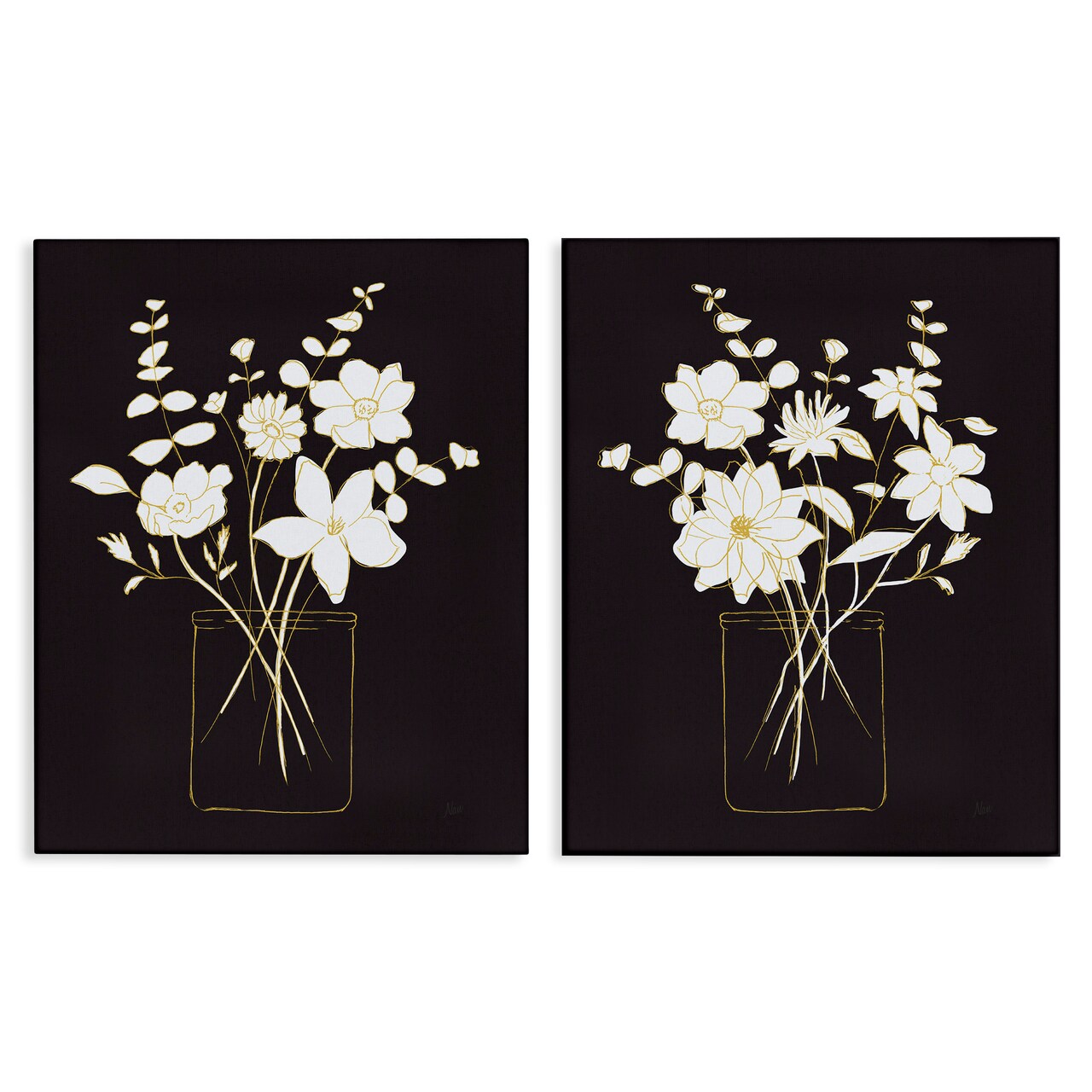 Stupell Industries Minimalist Flower Sketch in Jar 2 pc Canvas Wall Art Set Design by Nan